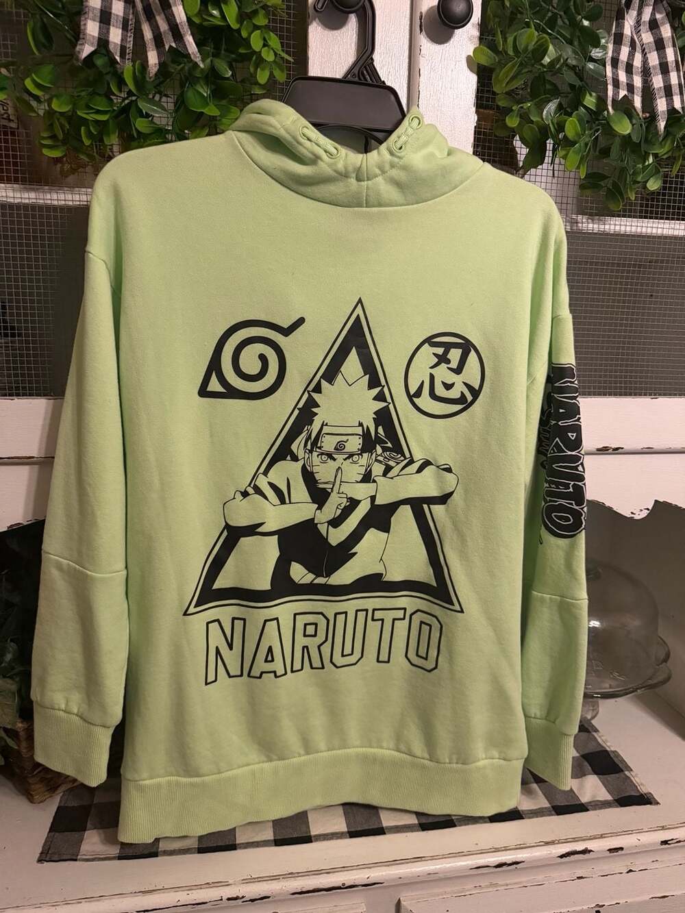 Zara Naruto Shippuden Hoodie Size 13-14 Yrs Light Green Anime Pullover